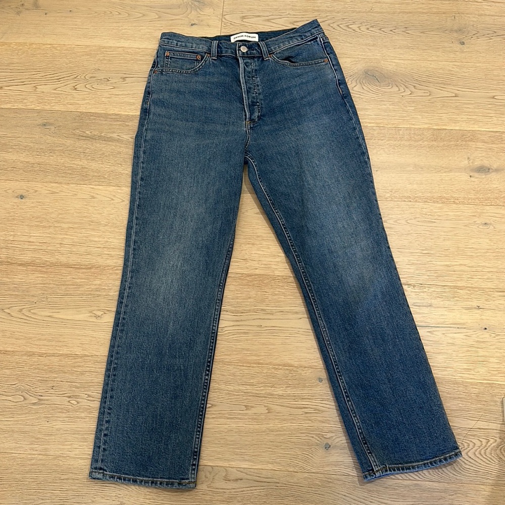 Denim Forum Women's Straight-Leg Jeans in Dark Blue Wash